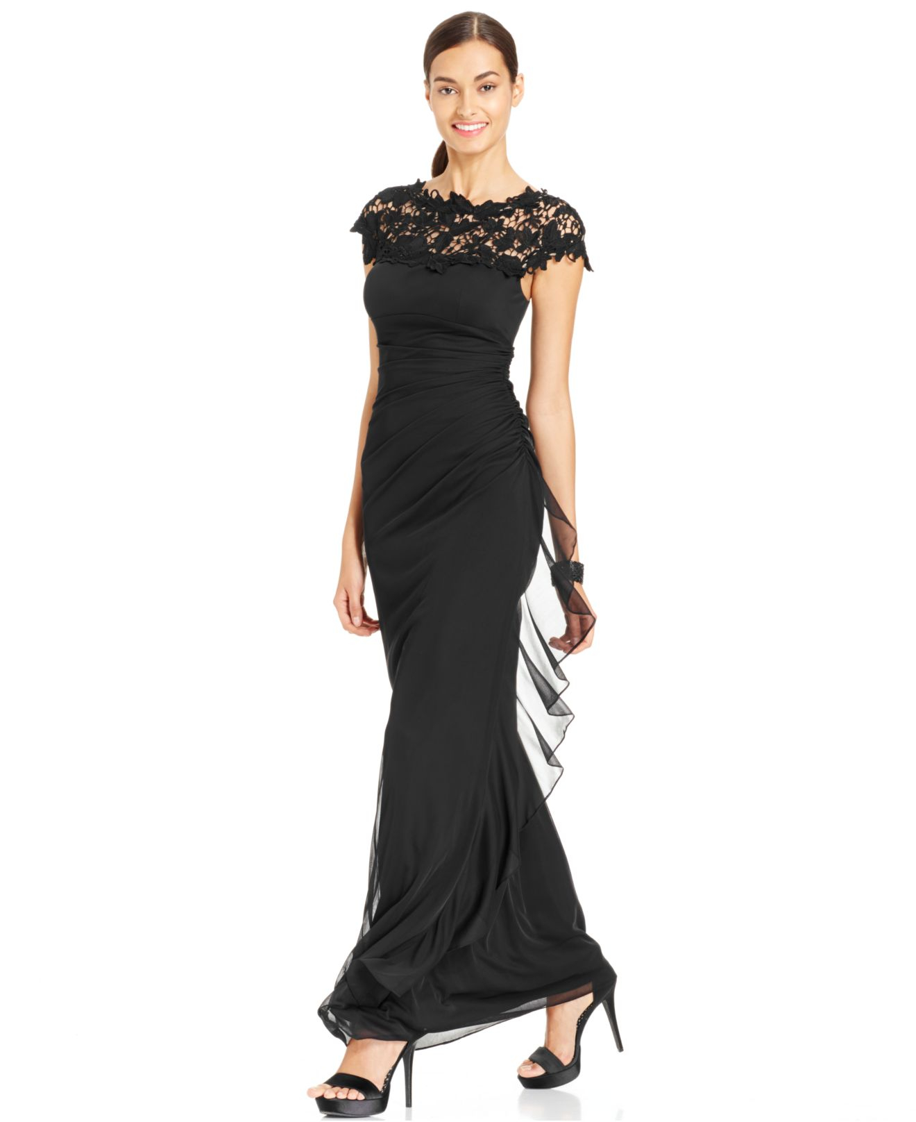 betsy and adam lace sleeve gown