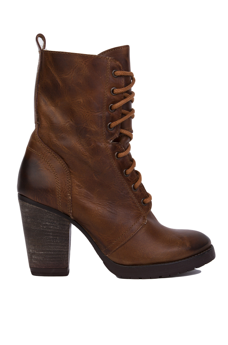 Steve Madden Jupitr-f Heeled Combat Boots - Cognac Leather in Brown - Lyst