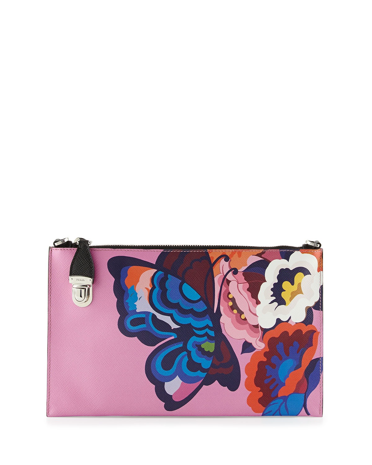 Prada Butterfly-print Saffiano Clutch Bag in Multicolor (MULTI ...  