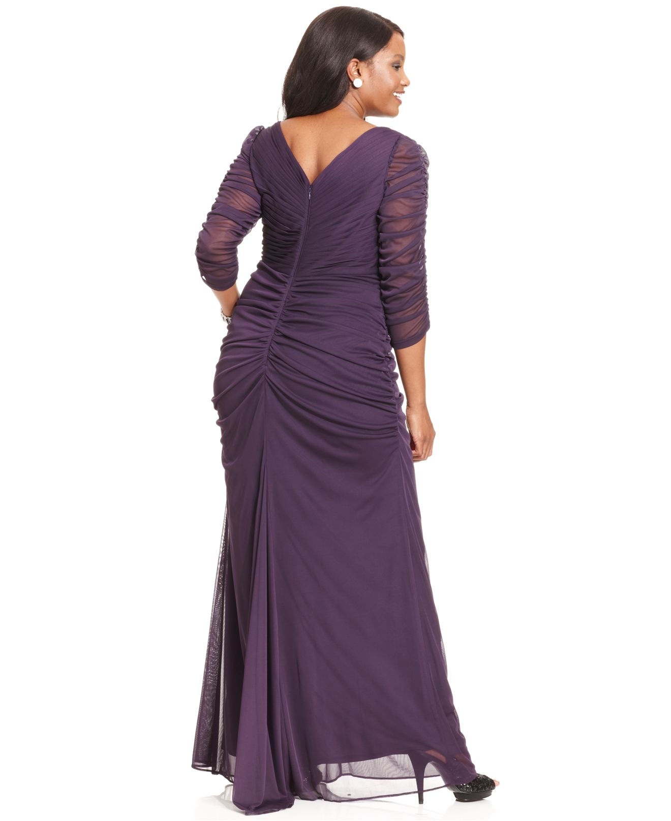 Adrianna Papell Synthetic Plus Size Three-quarter-sleeve Ruched Gown in  Purple - Lyst