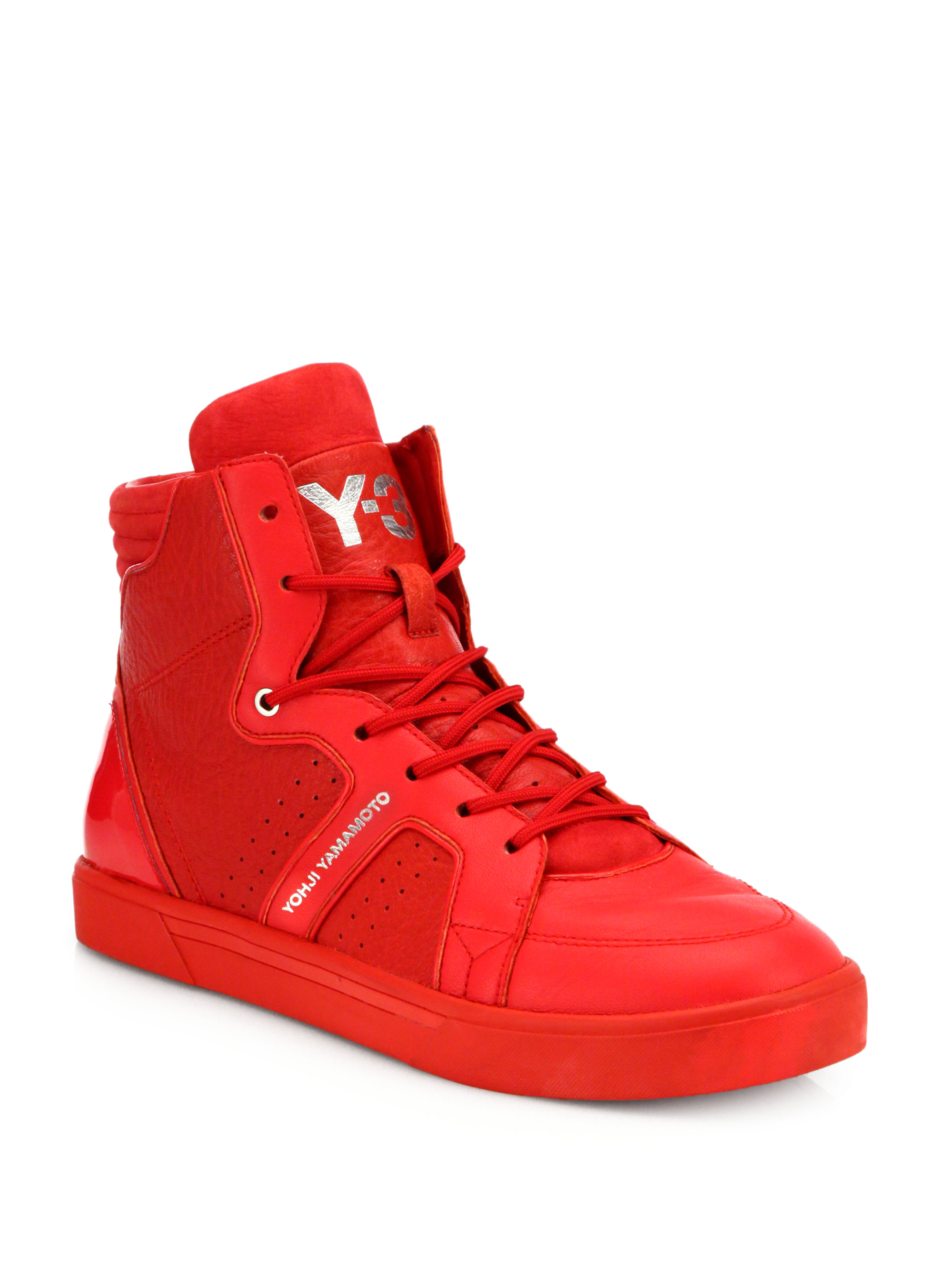Y-3 Rydge Leather High-Top Sneakers in Red for Men - Lyst