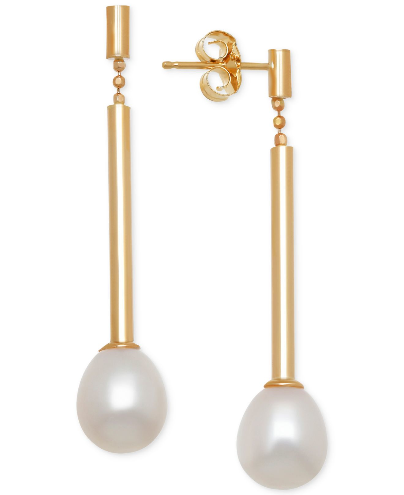 Macy's Us Cultured Freshwater Pearl Stick Drop Earrings In 14k Gold ...