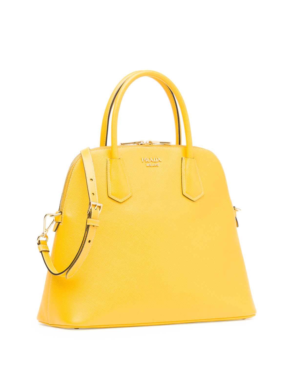 Prada Saffiano Cuir Dome Satchel Bag in Yellow | Lyst