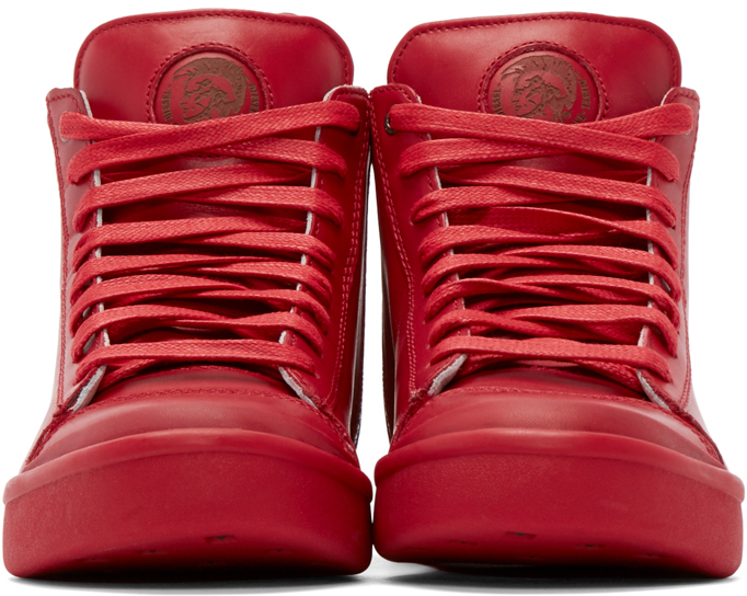 DIESEL Red Leather S-nentish High-top Sneakers for Men | Lyst