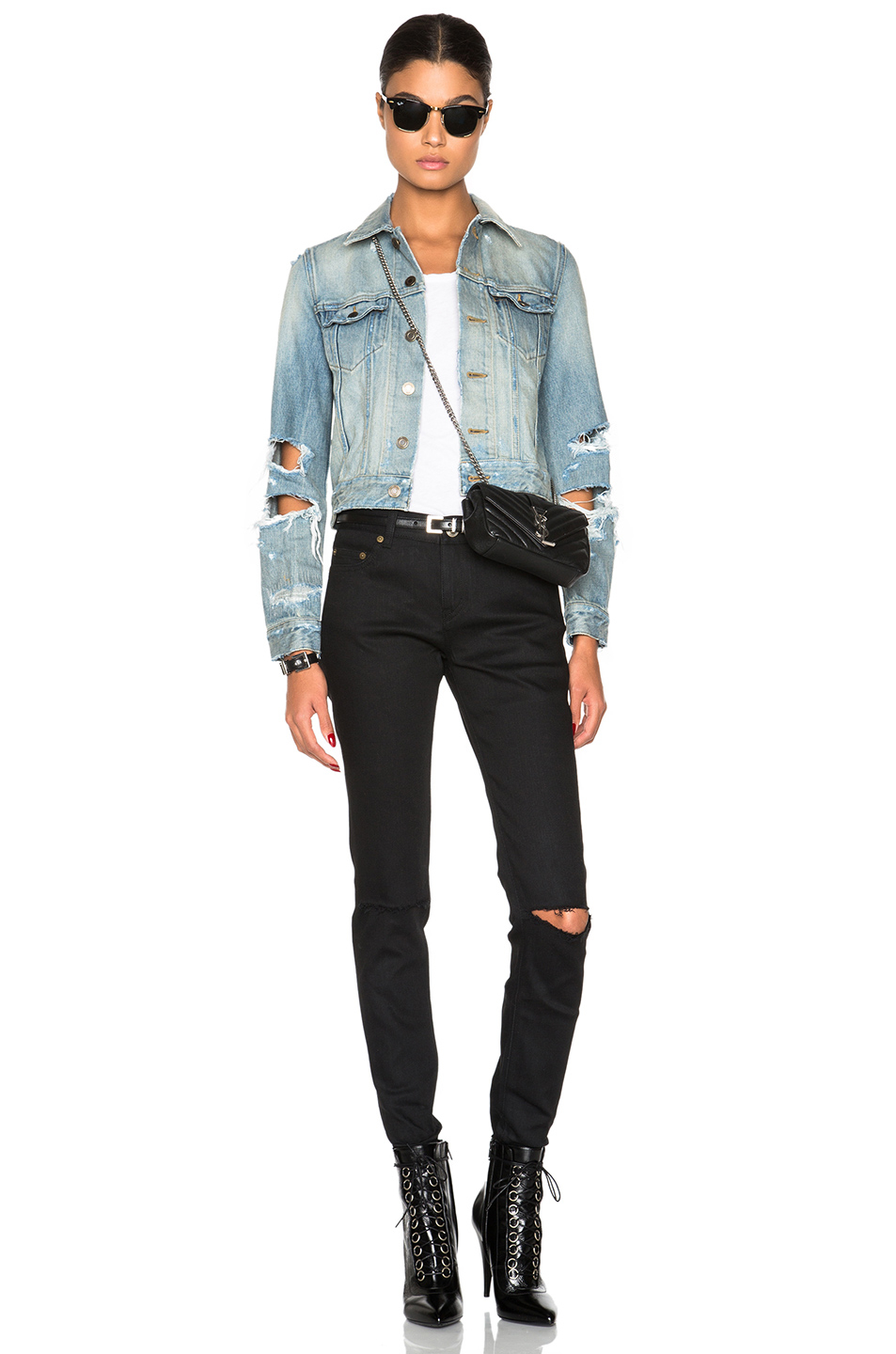 saint laurent distressed denim jacket