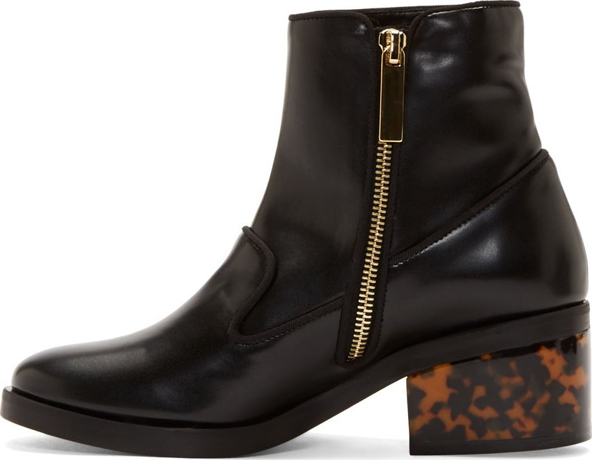 black ankle boots with tortoiseshell heel