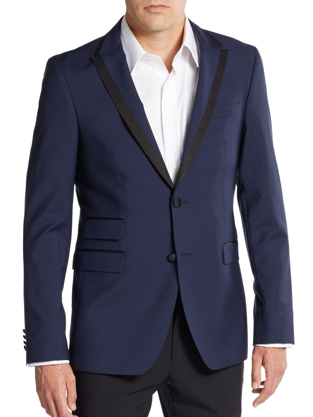 Sand Slim-Fit Wool & Mohair Tuxedo Jacket in Navy (Blue) for Men - Lyst