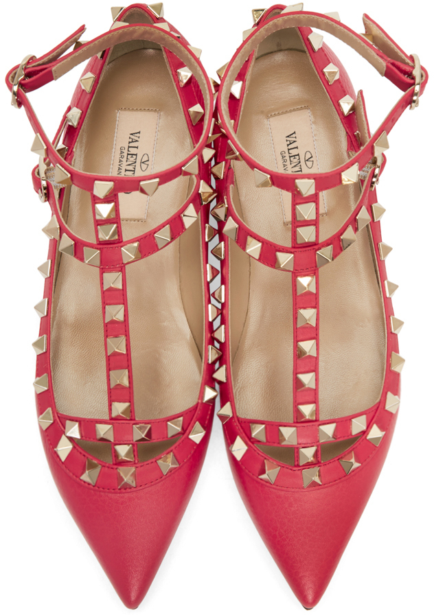 Valentino Leather Red Rockstud Cage Flats - Lyst