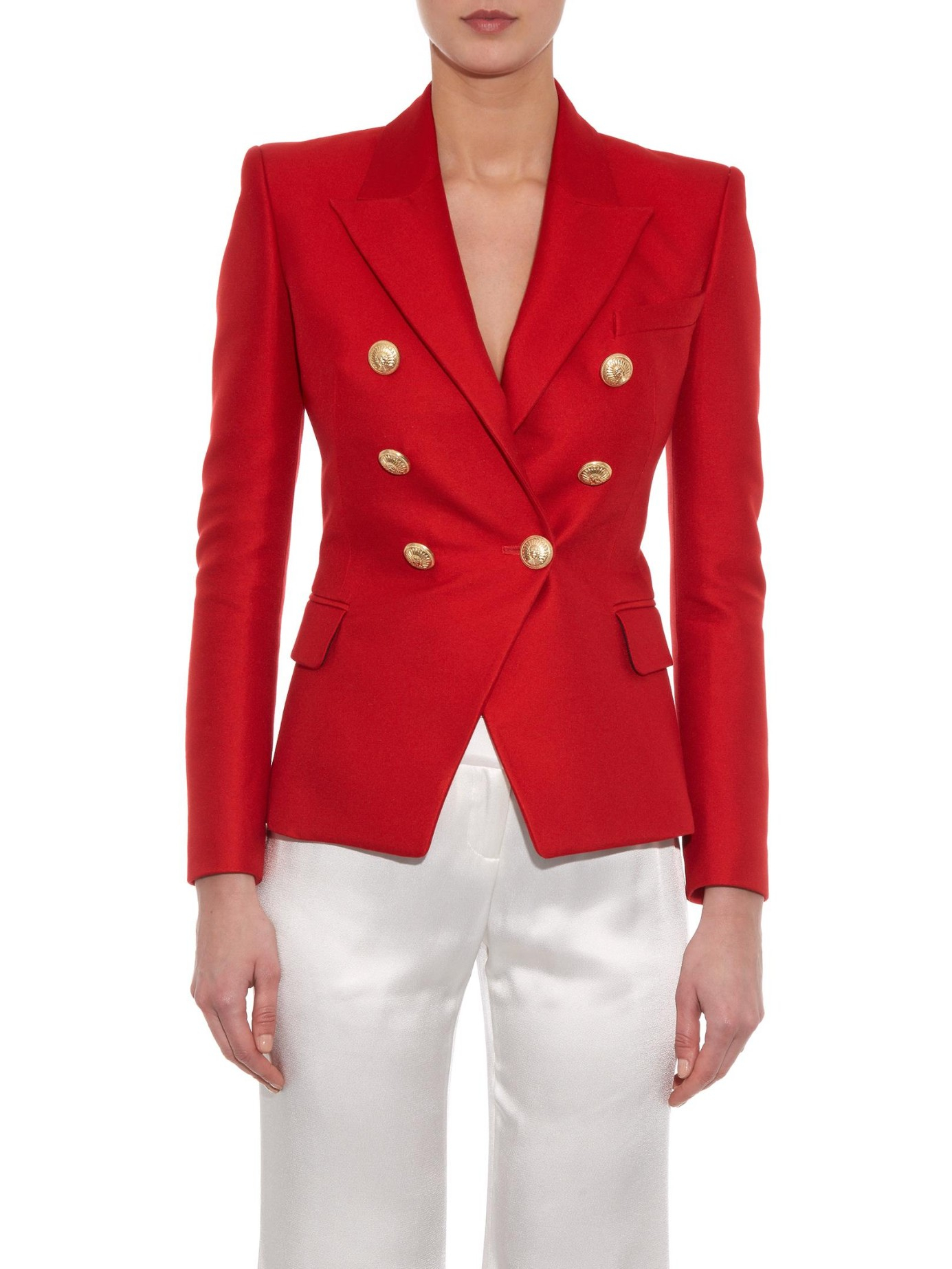 Balmain Double-Breasted Blazer in Red | Lyst