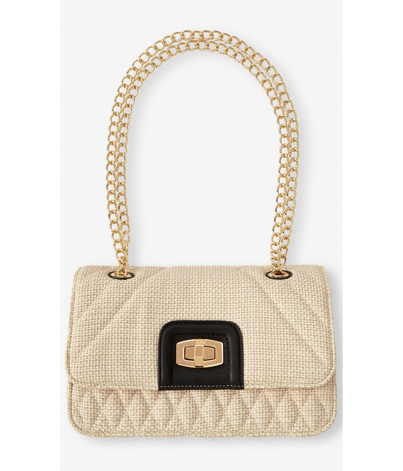 Express Straw Quilted Chain Strap Shoulder Bag in Beige (SAND) | Lyst