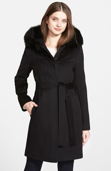 Fleurette Belted Wool Coat With Genuine 