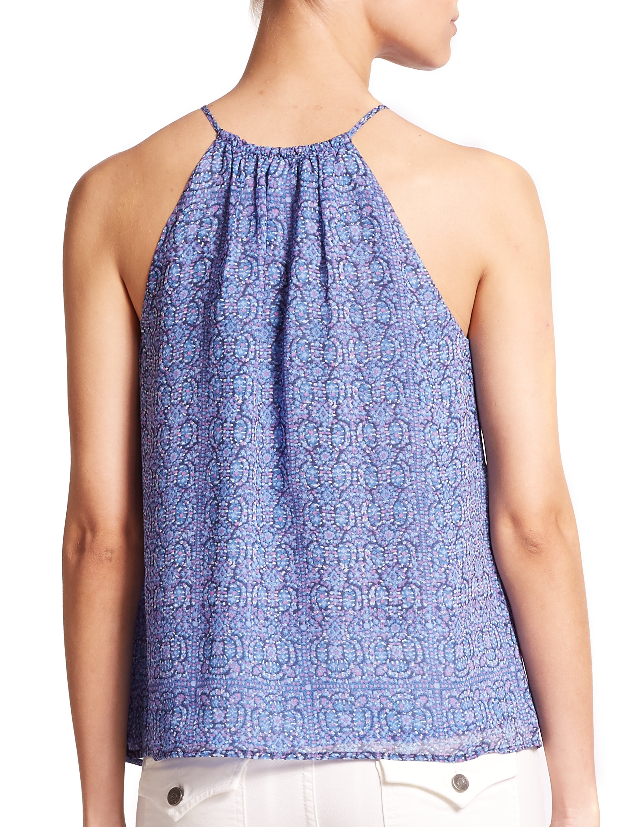 Joie Piet Silk Paisley-print Halter Top in Blue (dark navy-sunset blue ...