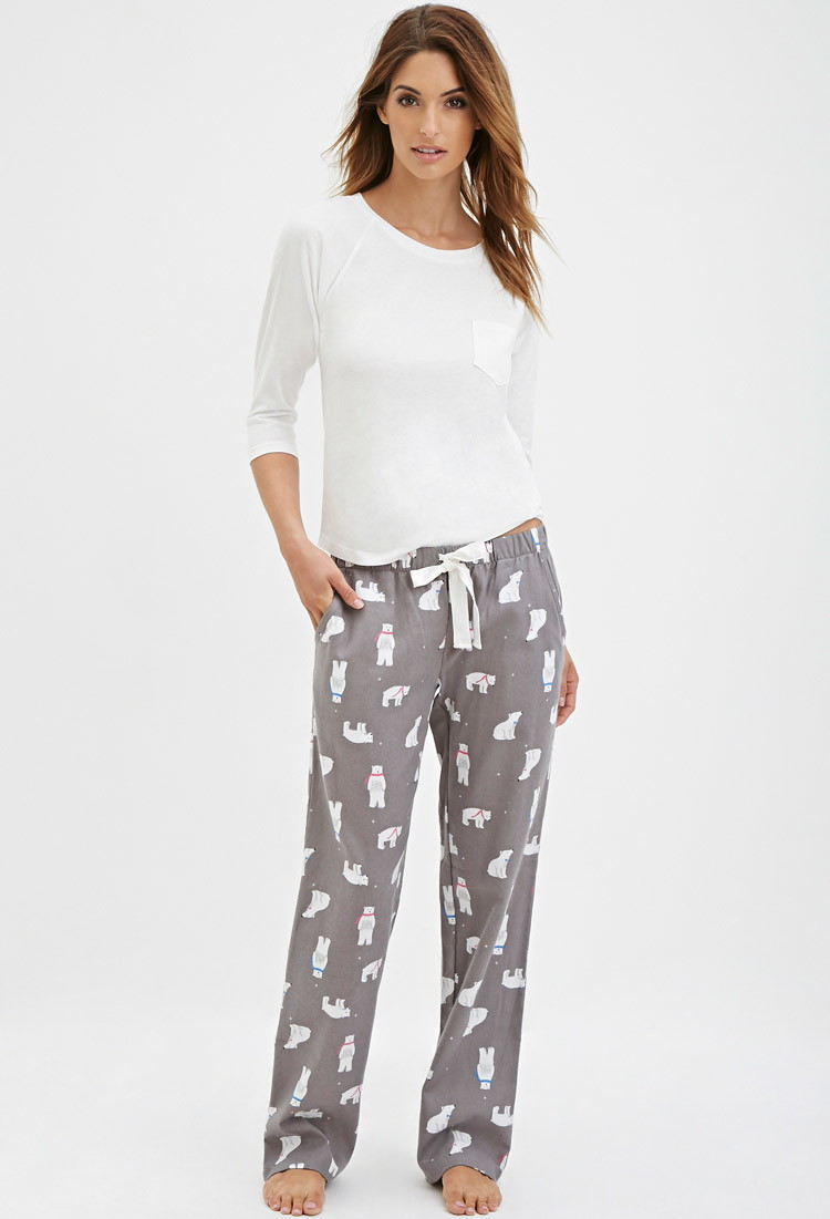 Girls Polar Bear Chillin 100% Cotton Checked Long Pyjamas