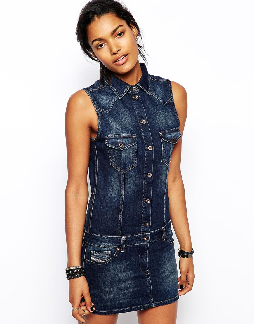 DIESEL Denim Mini Dress in Blue | Lyst