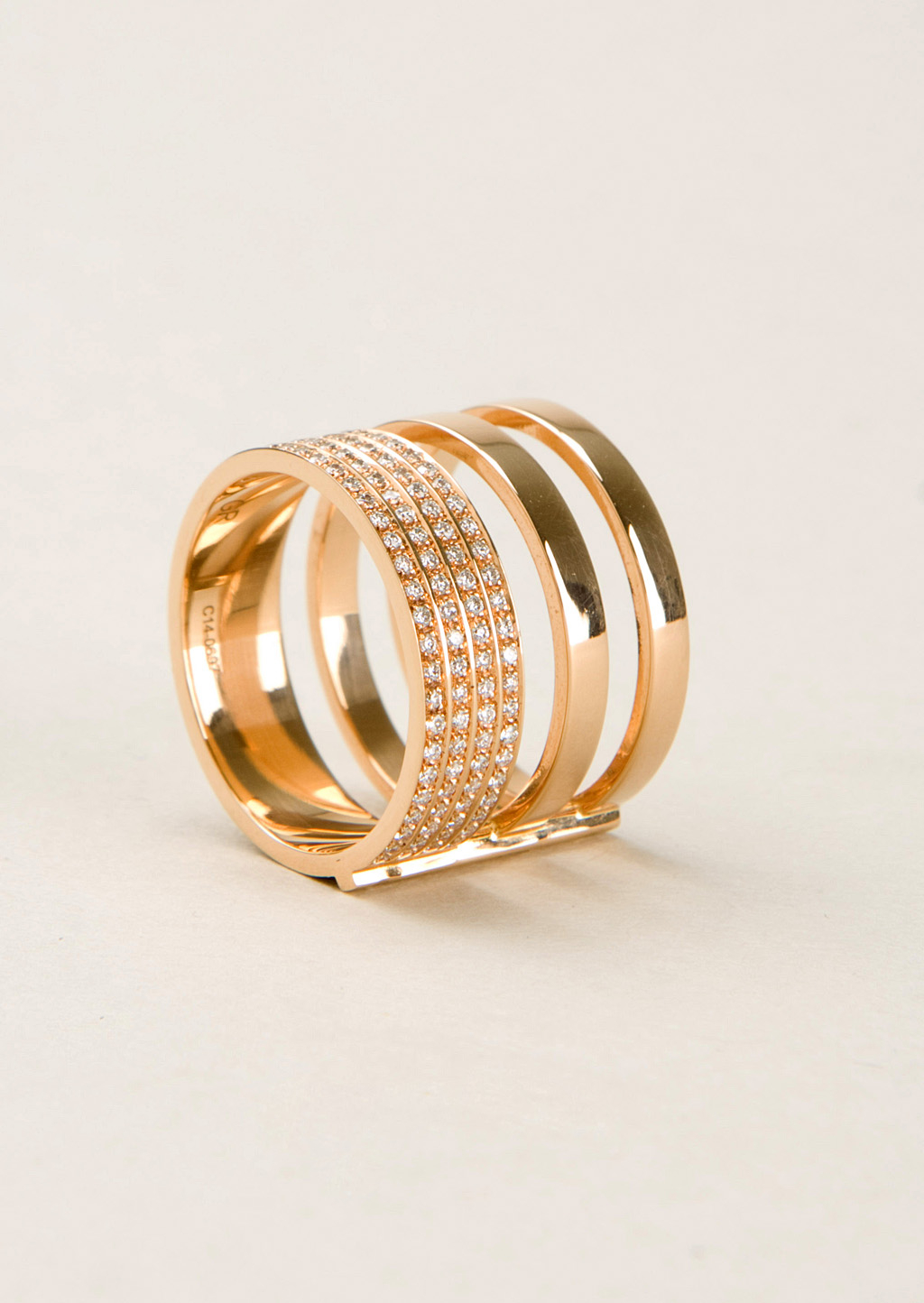 Repossi Pink Gold And White Diamonds Three Rows Module Berber Ring in ...