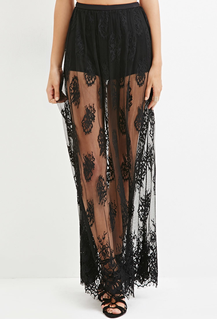 lace maxi skirt black