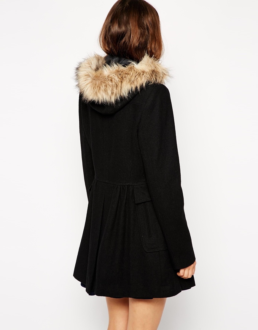 faux fur hooded duffle coat