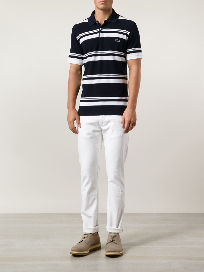 Lacoste Live Block Stripe Oversize Polo Shirt Dans Creek Bleu RRP £ 99 