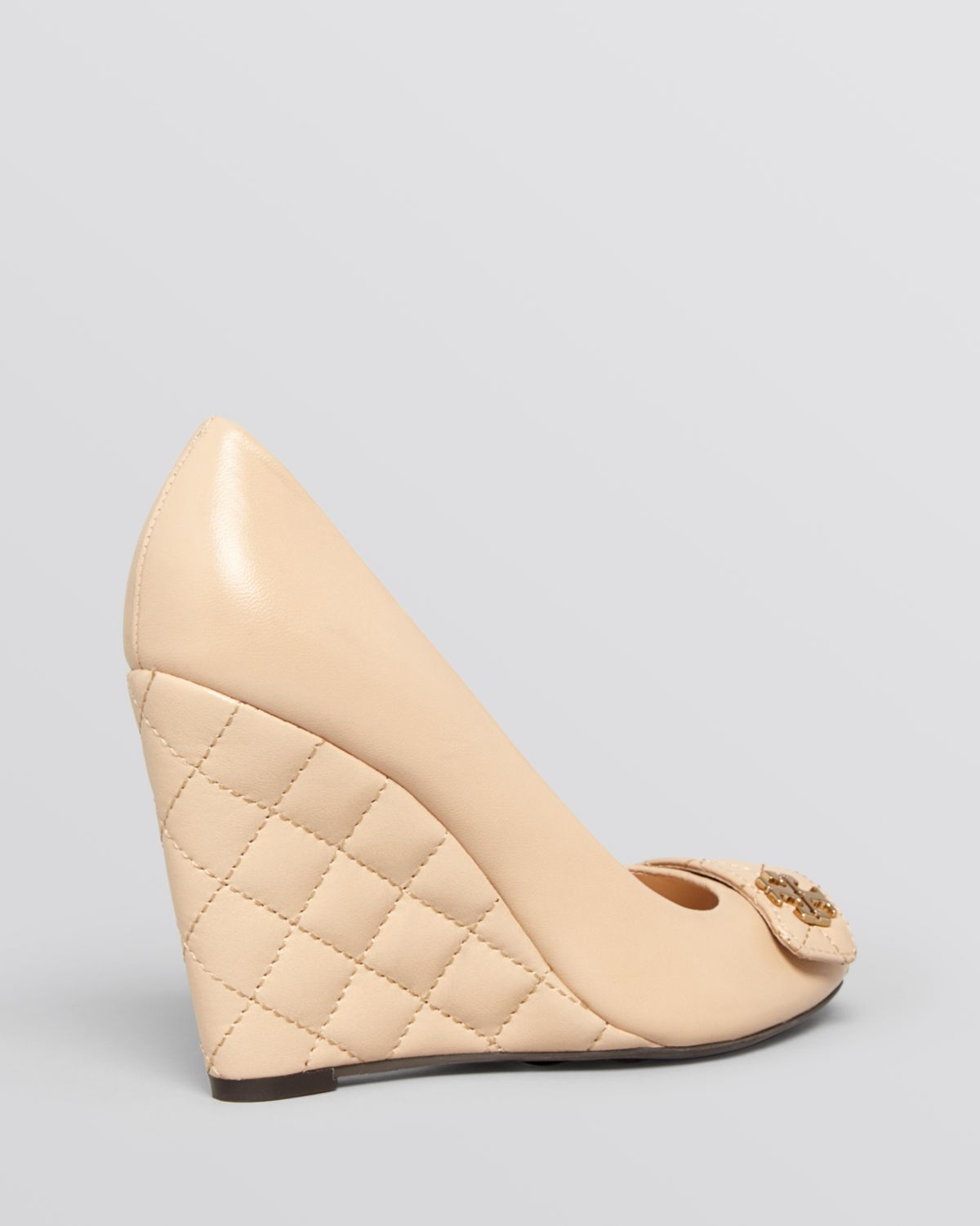 Tory Burch Peep Toe Wedge Pumps - Leila Quilted in Natural | Lyst