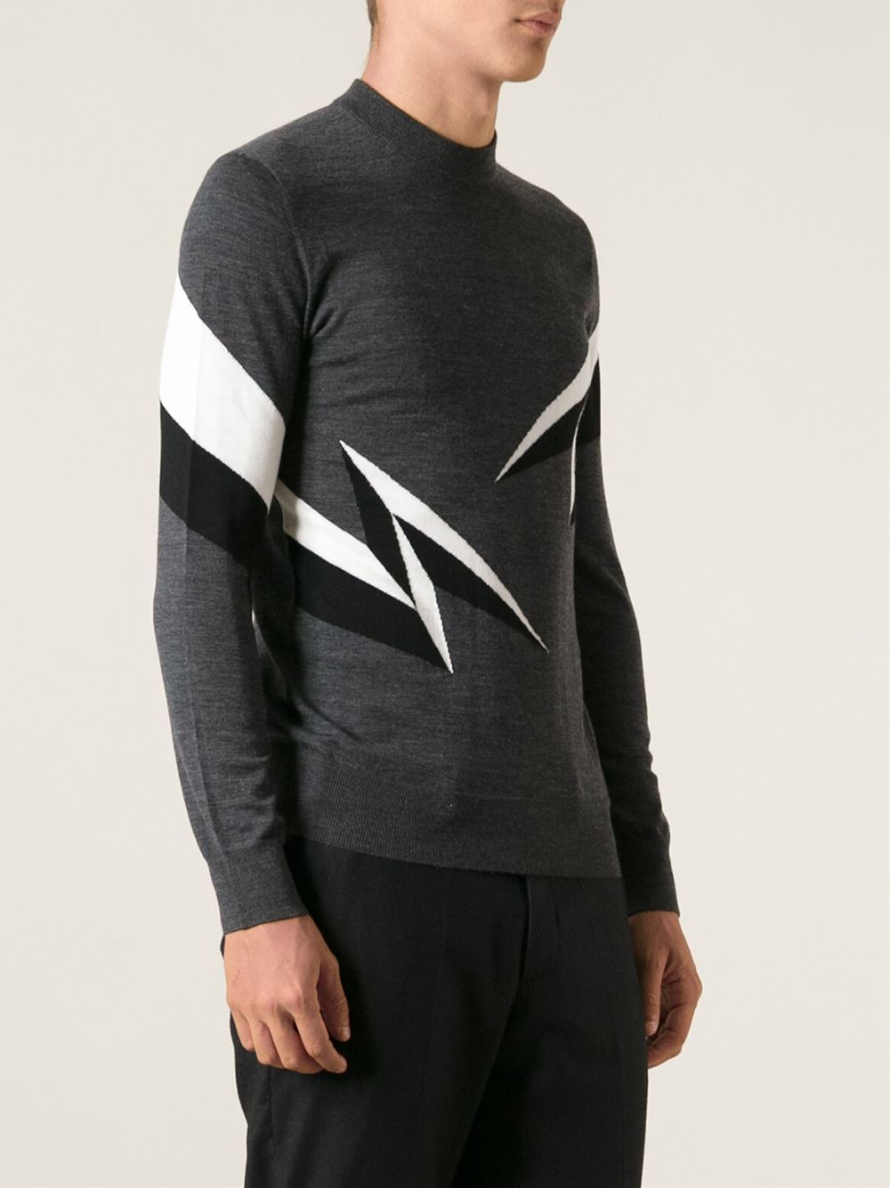 Neil Barrett Lightning Bolt Sweater in Grey (Gray) for Men - Lyst