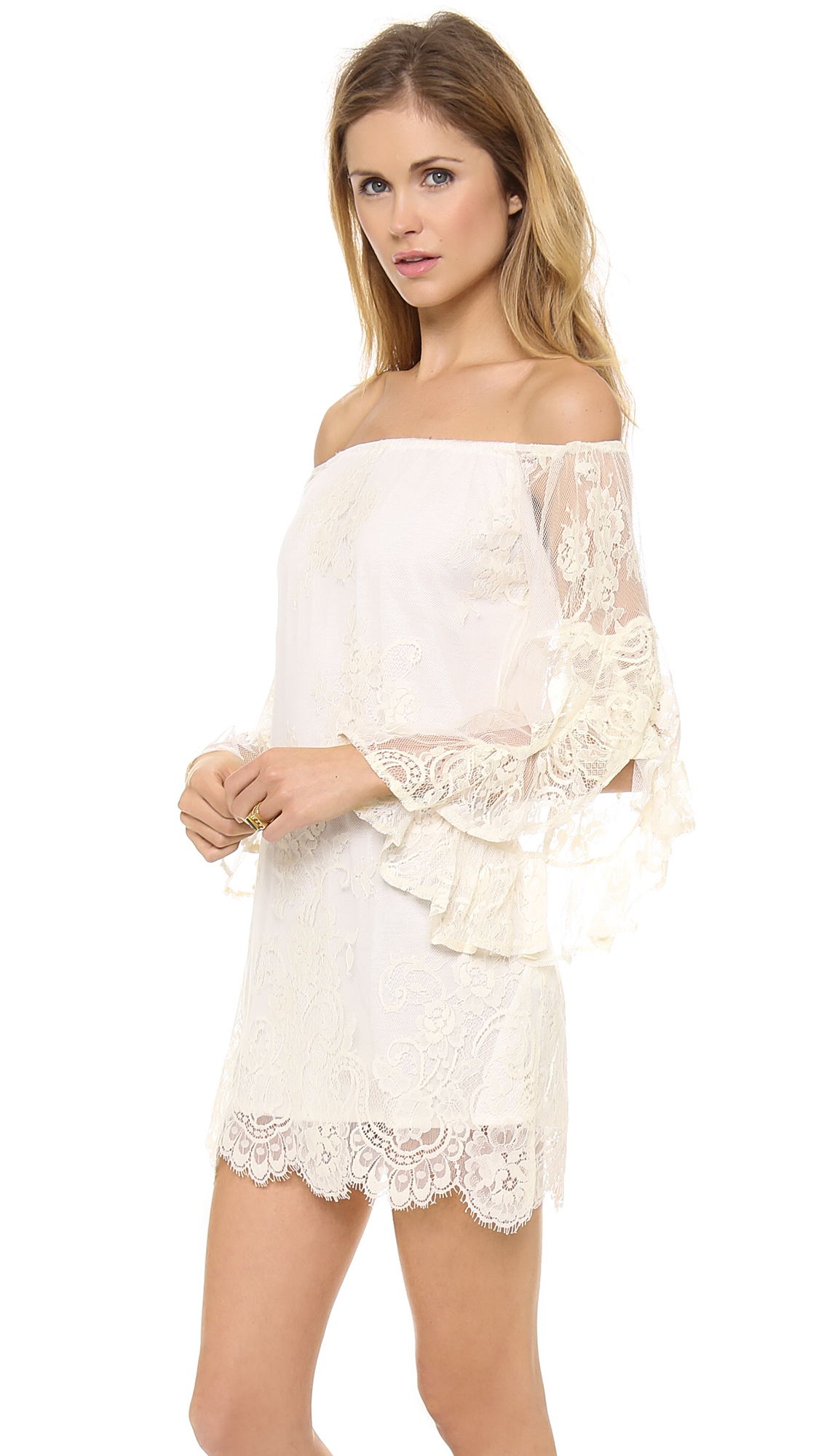 Jen's Pirate Booty Ethereal Bardot Mini Dress White Sand in Natural - Lyst