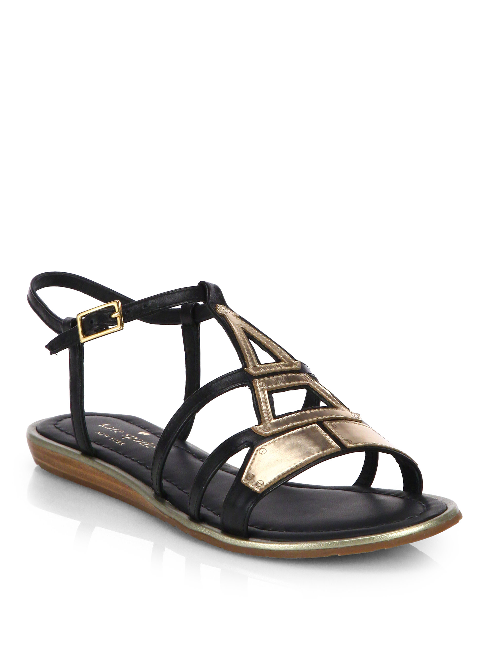 Kate Spade Adon Eiffel Tower Leather Sandals in Black | Lyst
