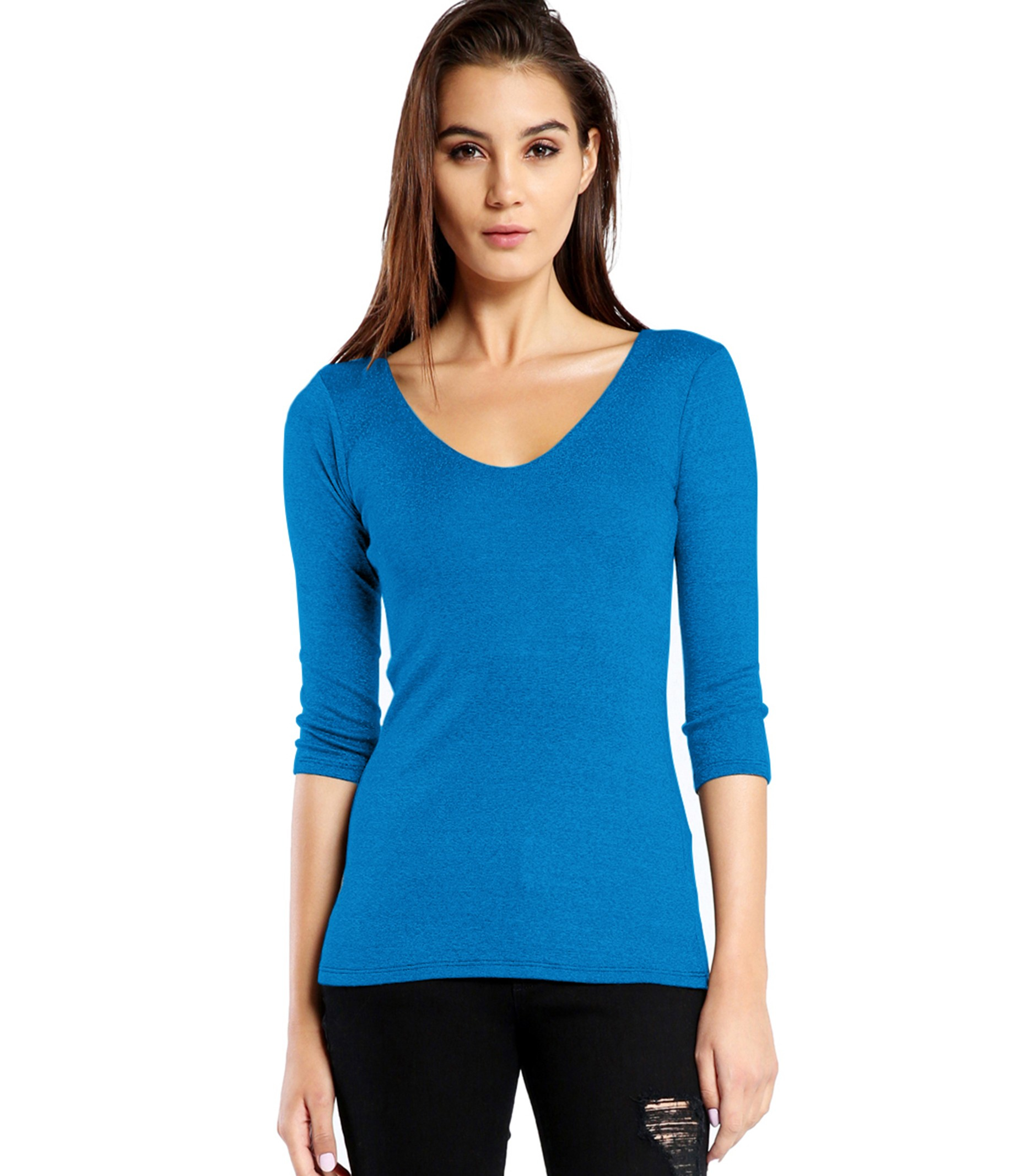 Michael stars Shine 3/4 Sleeve Doubled Front V-neck in Blue (COVE) | Lyst