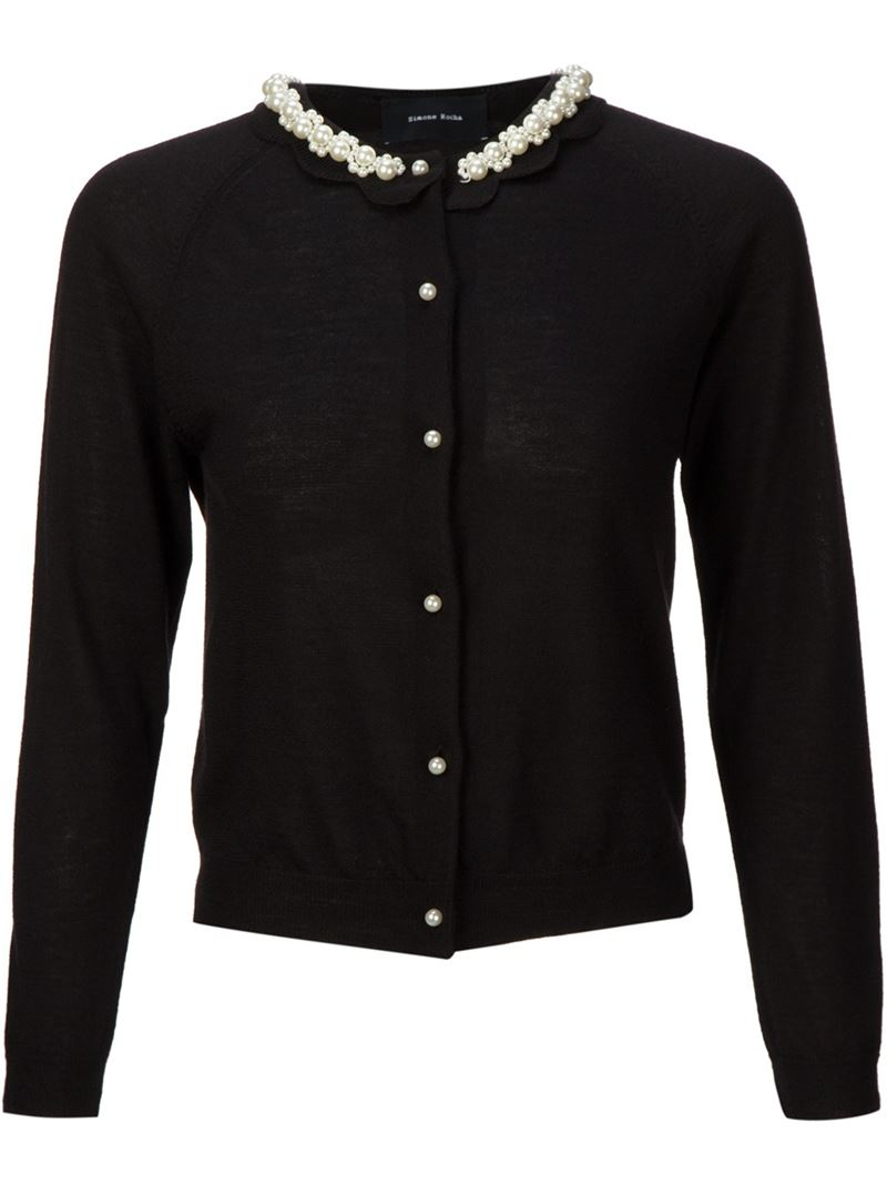 Simone Rocha Pearl Embellished Cardigan in Black | Lyst