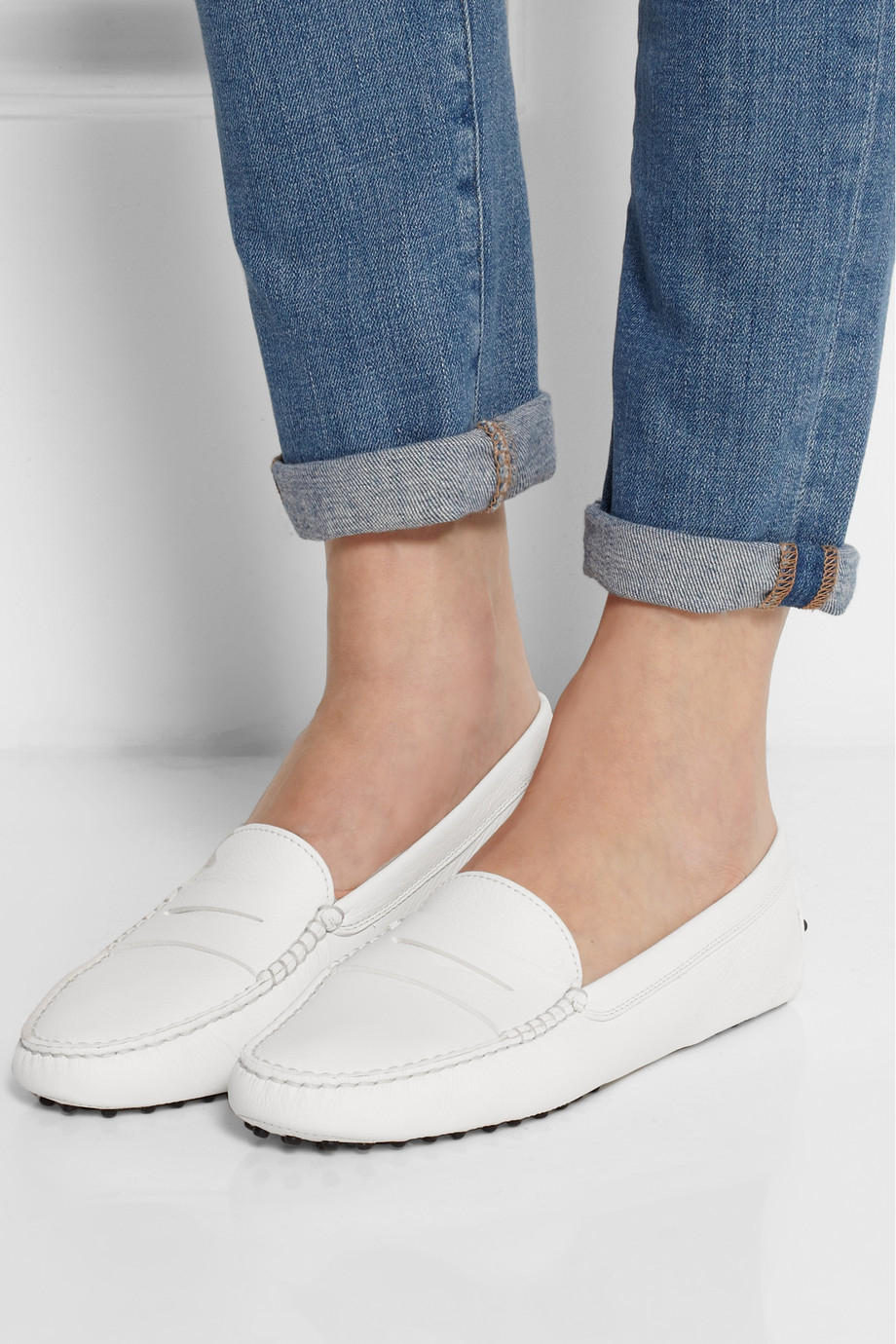 Tod's Gommino Leather Loafers in White 