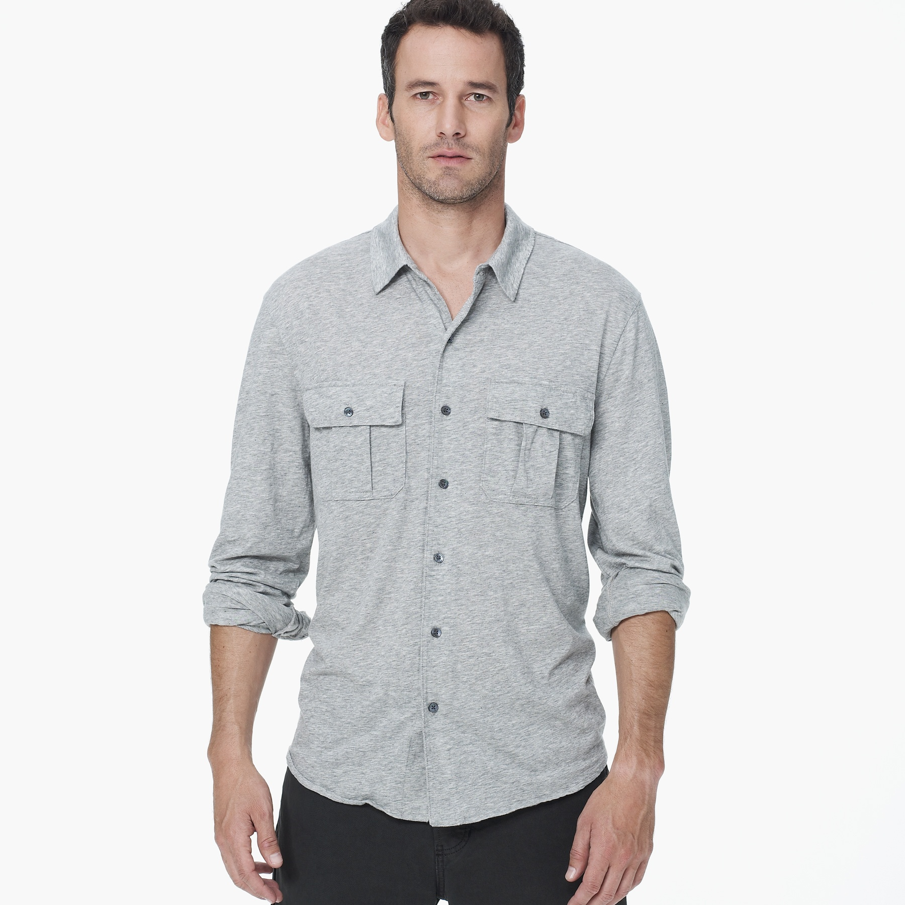 Lyst - James perse Melange Jersey Button Down in Gray for Men