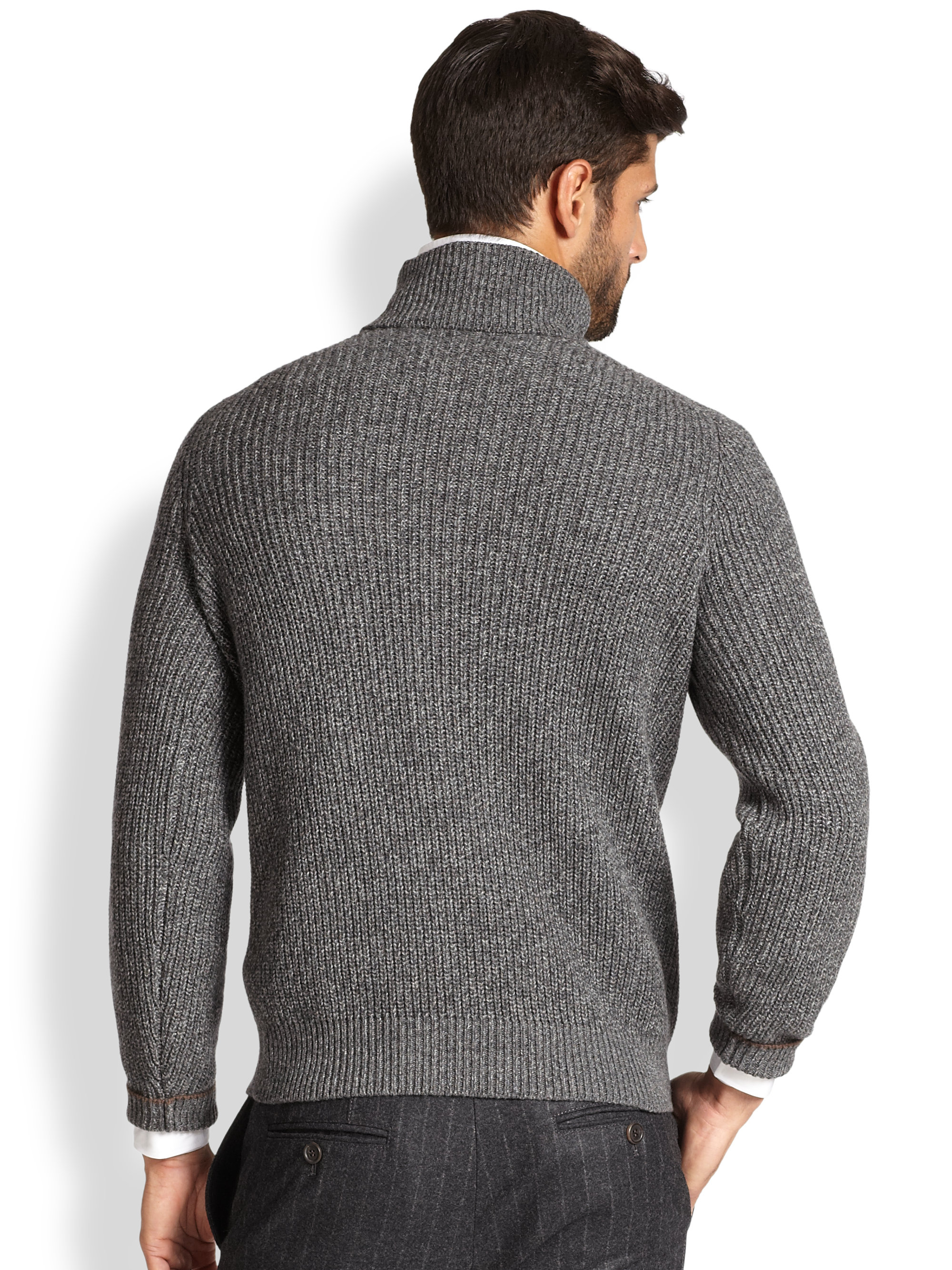 Brunello Cucinelli Marled Cashmere Chunky Turtleneck Sweater in Grey ...