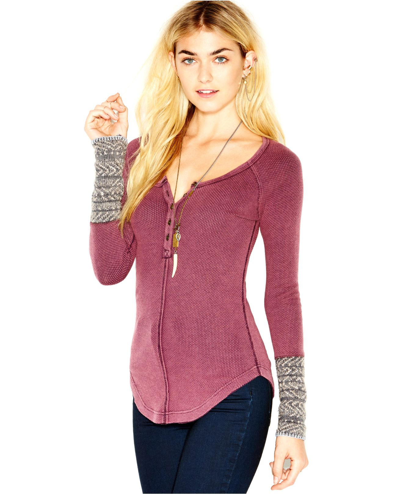 Free People Newbie Long-Sleeve Thermal Top in Purple