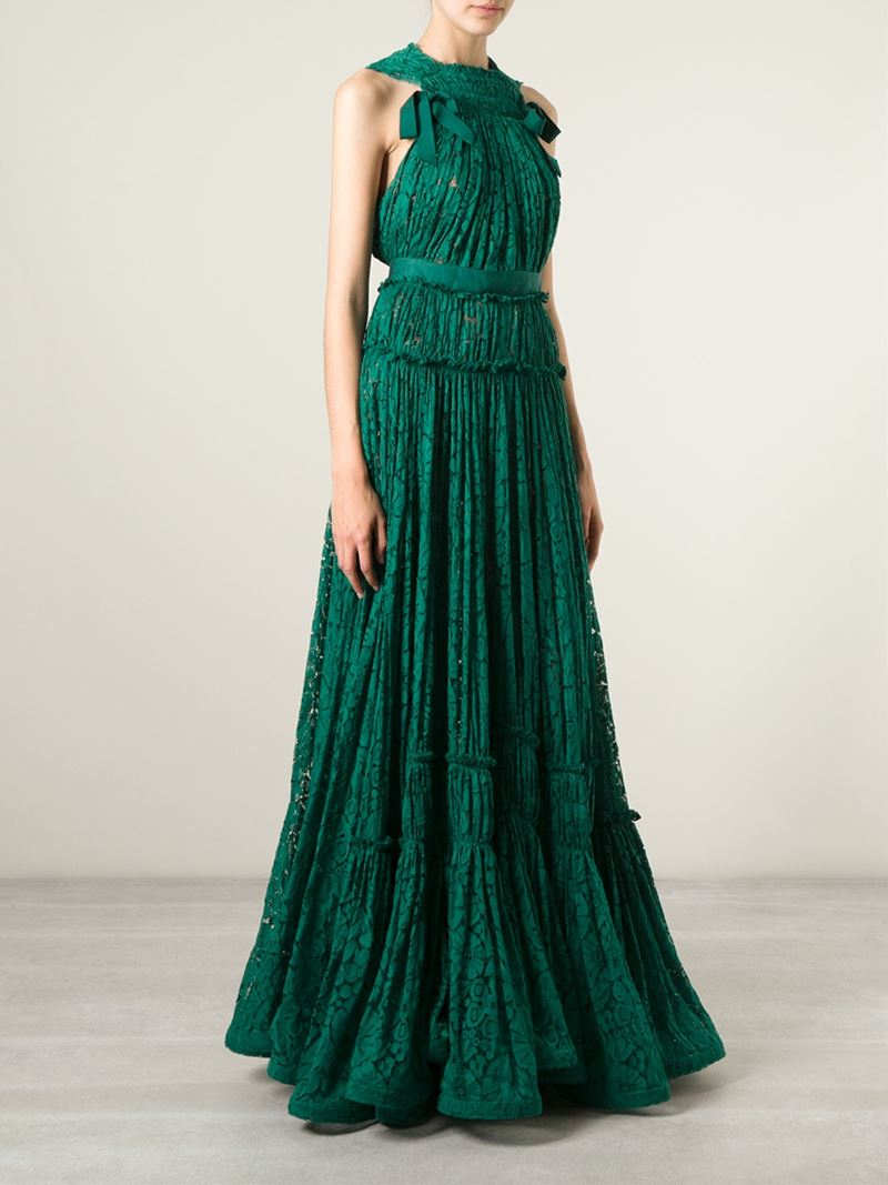 Lanvin Lace Evening Gown in Green | Lyst