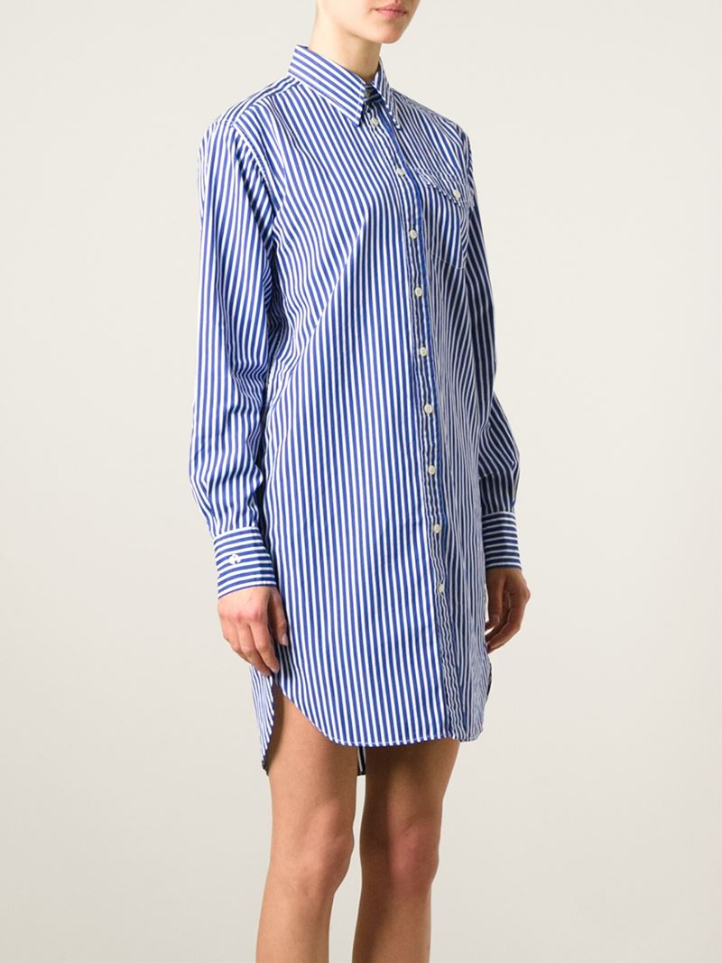 blue and white striped polo dress