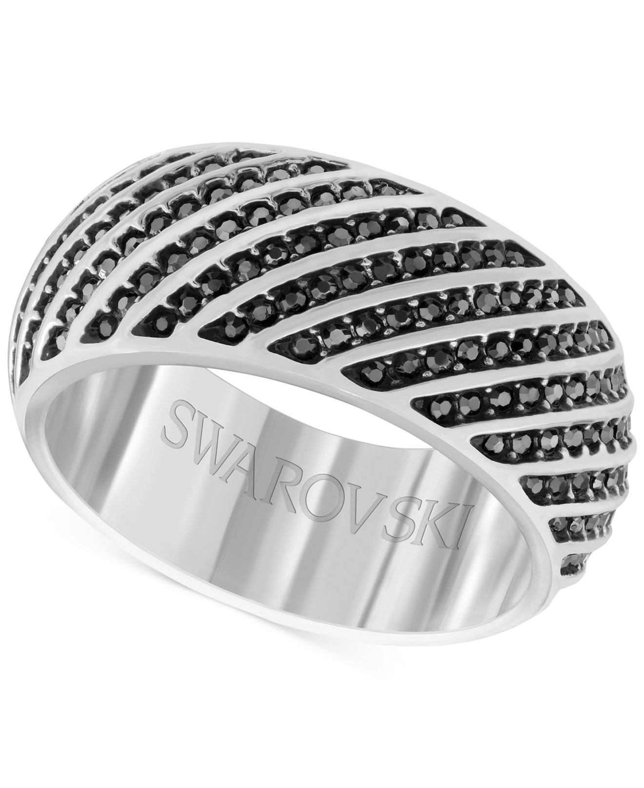 Mens Black Top With Crystal Pave Silver Stainless Steel Ring 