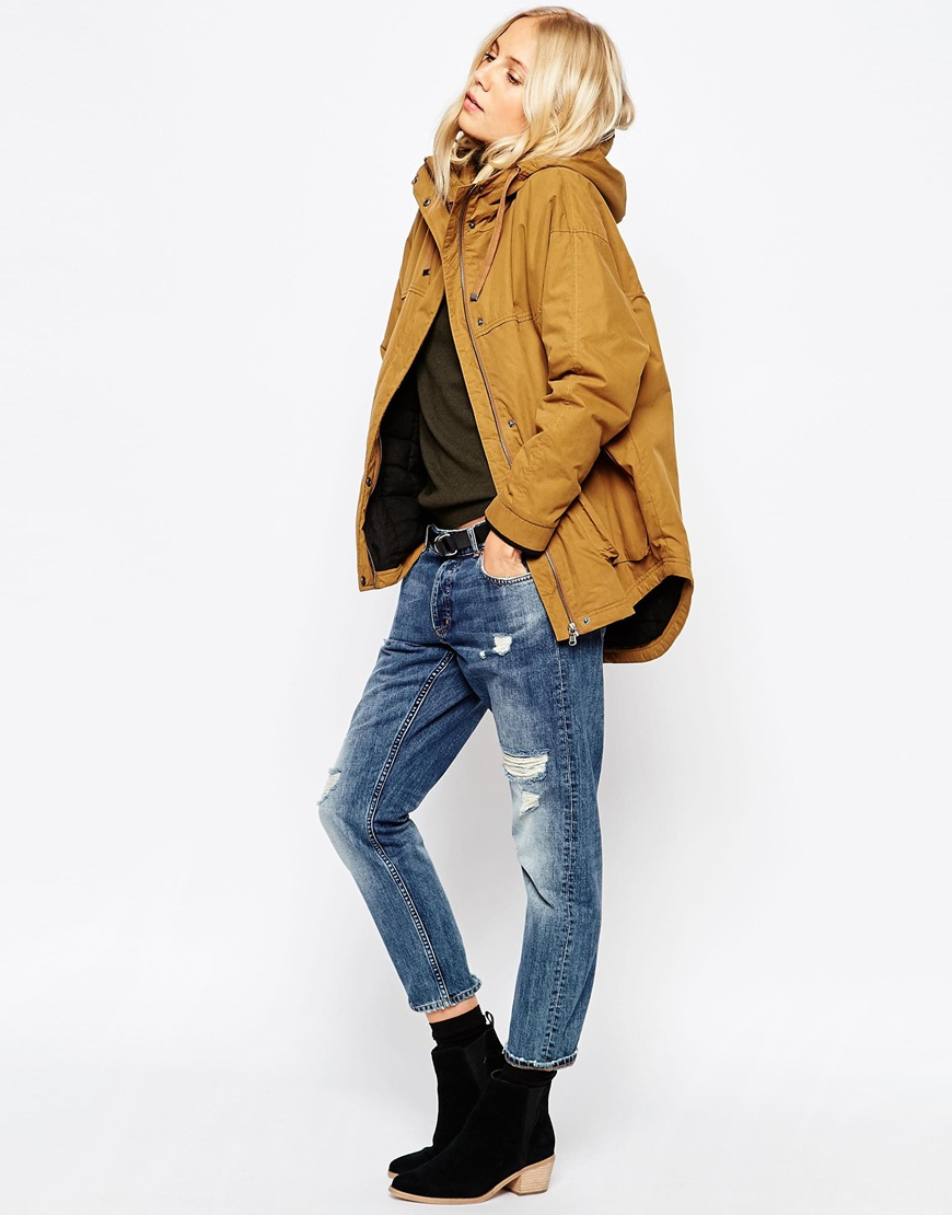 Parka london Petra Hooded Coat In Mustard With Dipped Hem in Yellow Lyst
