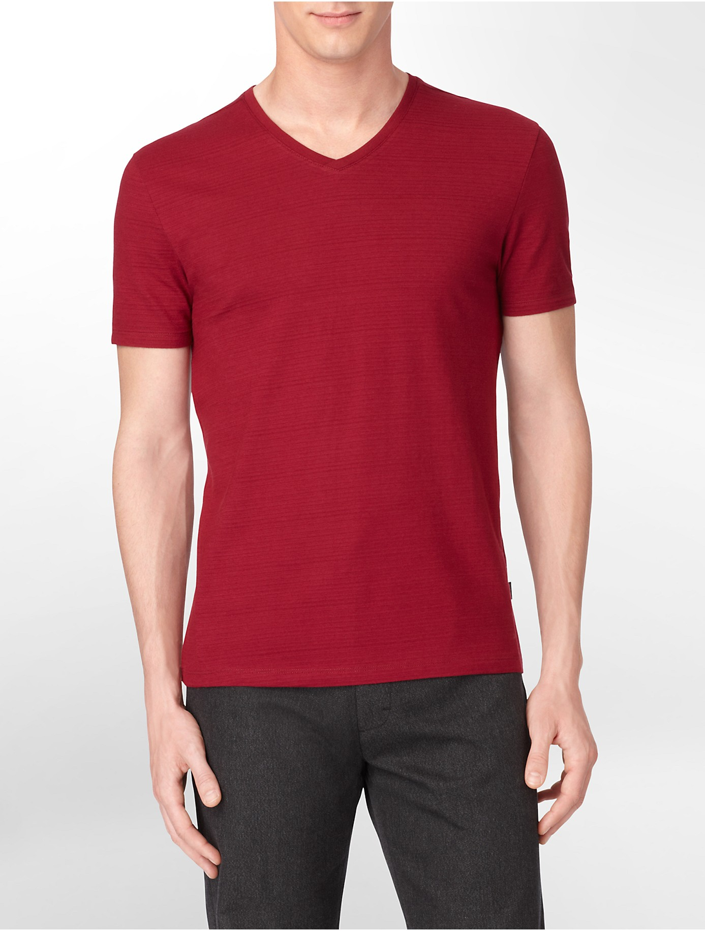 Lyst - Calvin Klein Slim Fit Heathered V-neck T-shirt in Red for Men