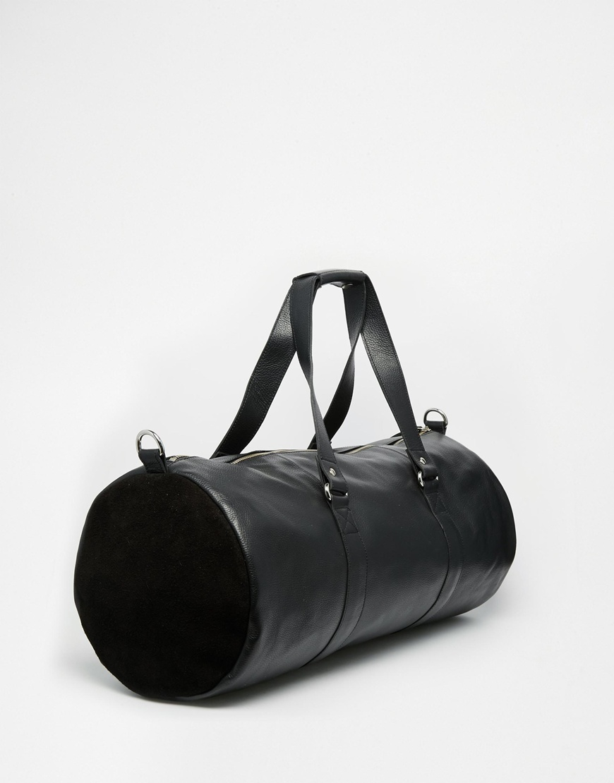 mens leather barrel bag