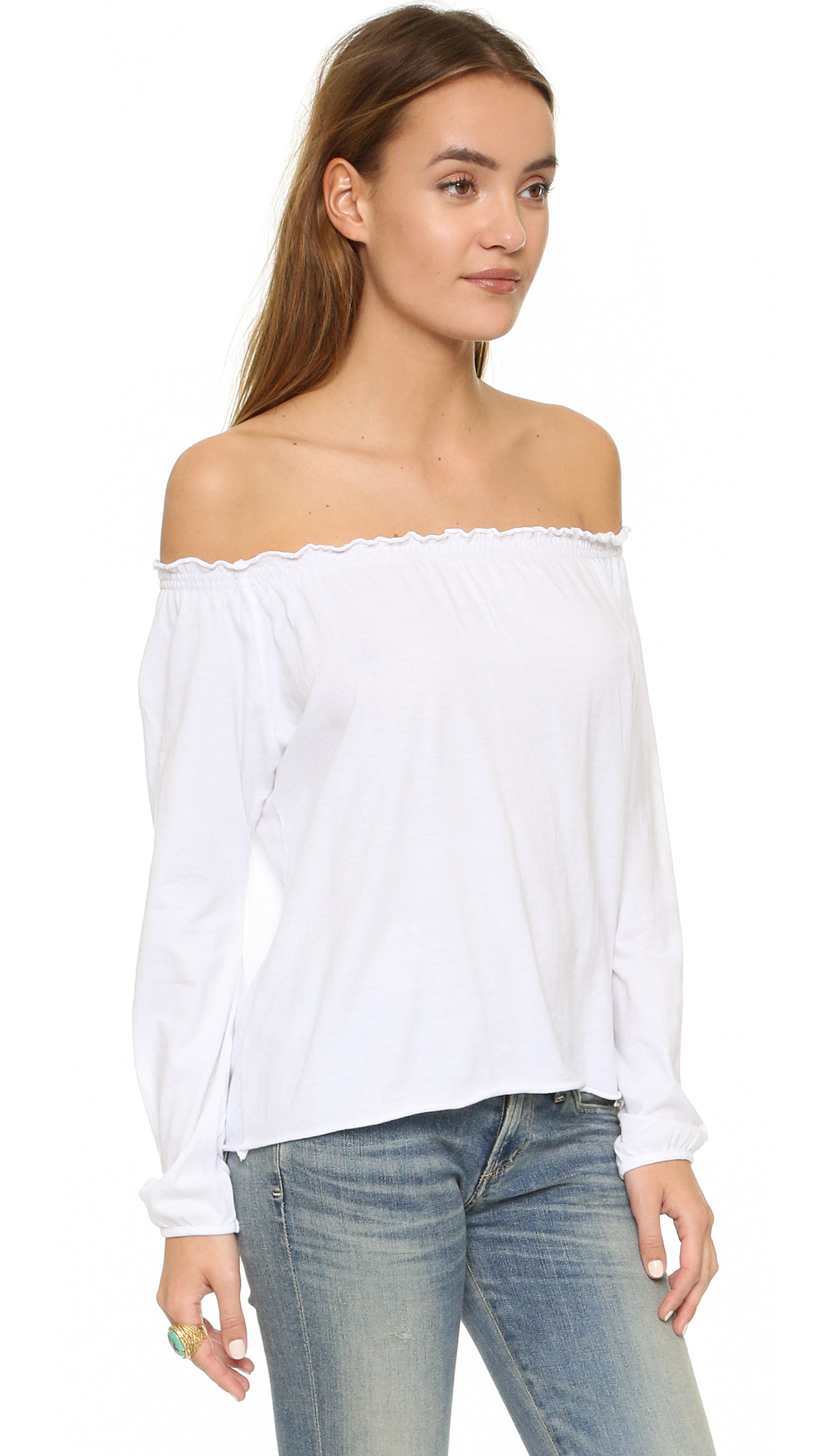 Chaser Off Shoulder Cotton Peasant Blouse in White - Lyst