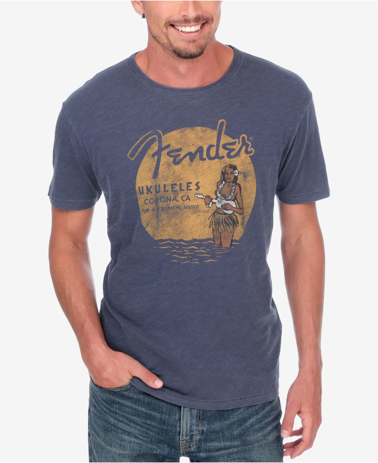 Lucky Brand Cotton Men's Fender Ukulele/hula T-shirt in Blue for Men - Lyst