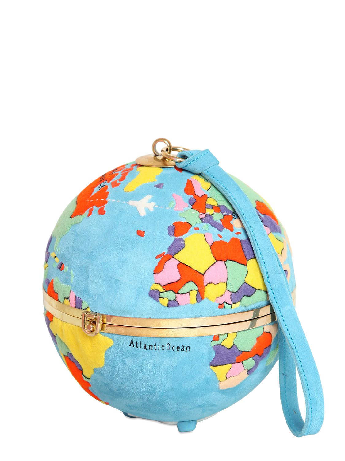 Olympia Le-Tan Globe Hand Embroidered Suede Clutch in Blue | Lyst
