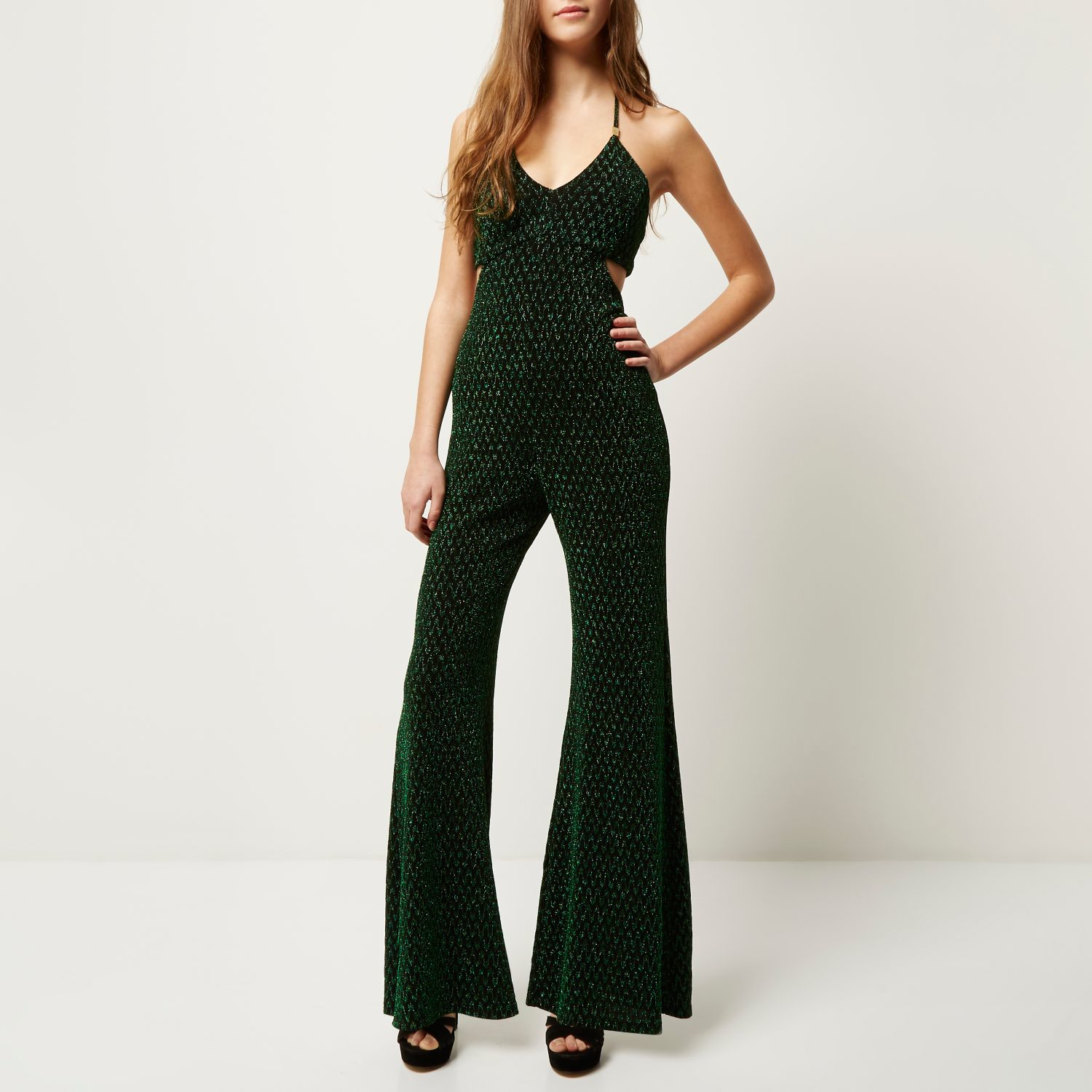 green halter neck jumpsuit