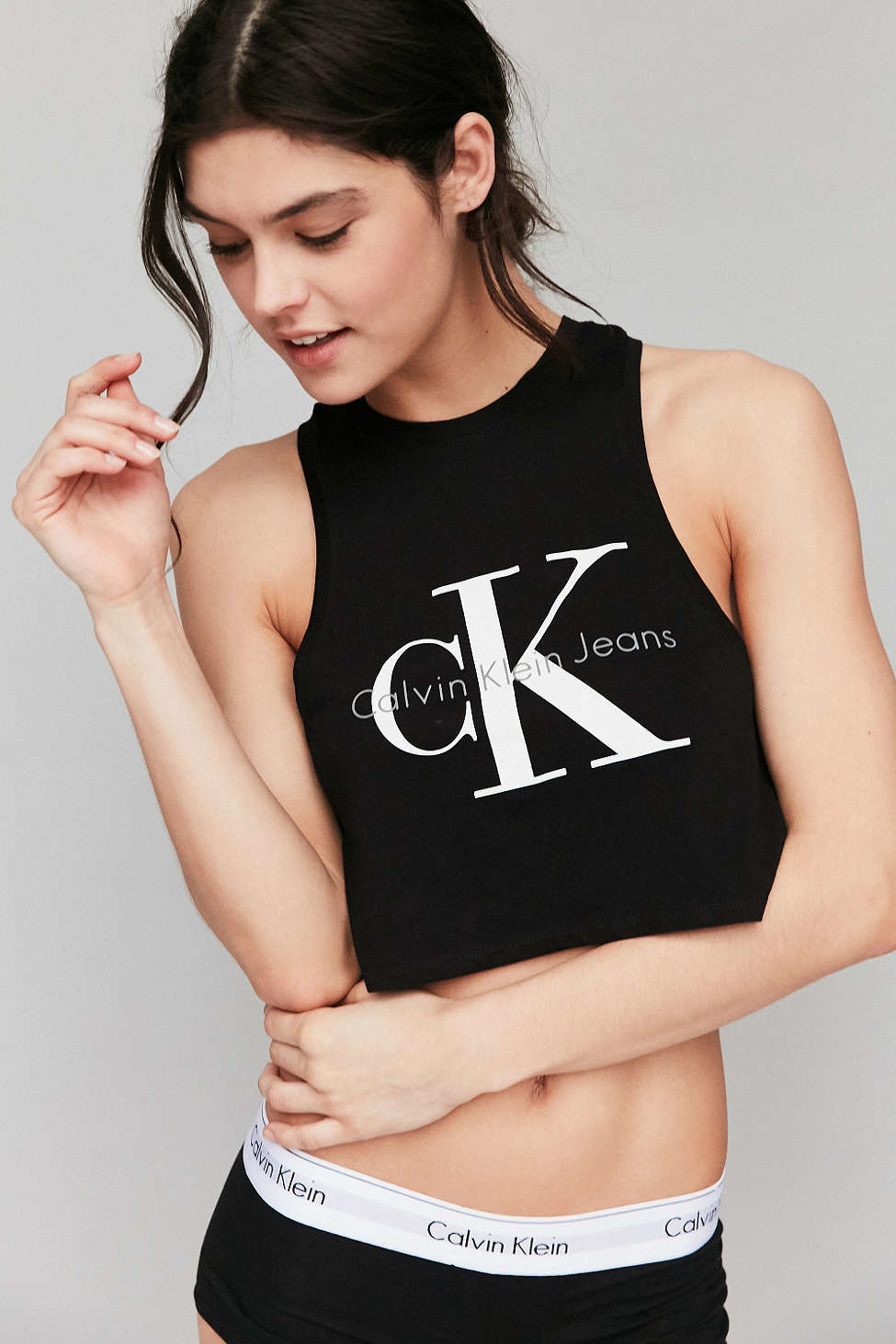Calvin Klein Cropped Tank Top in Black | Lyst