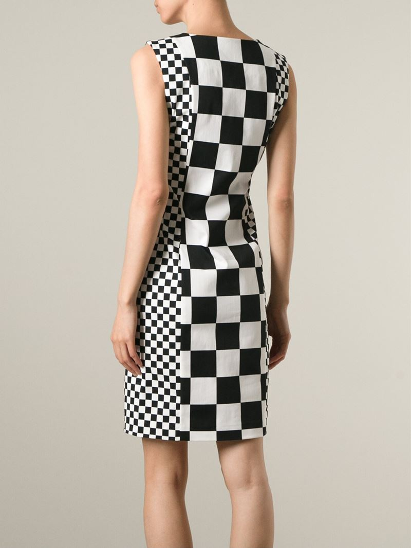 Love Moschino Cotton Checked Dress in Black | Lyst