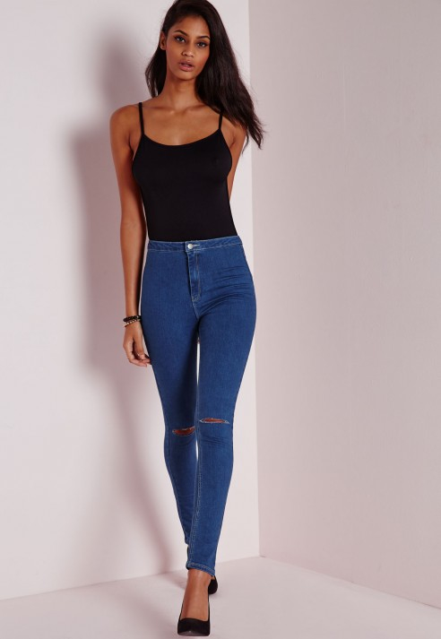 high waisted jeans blue ripped