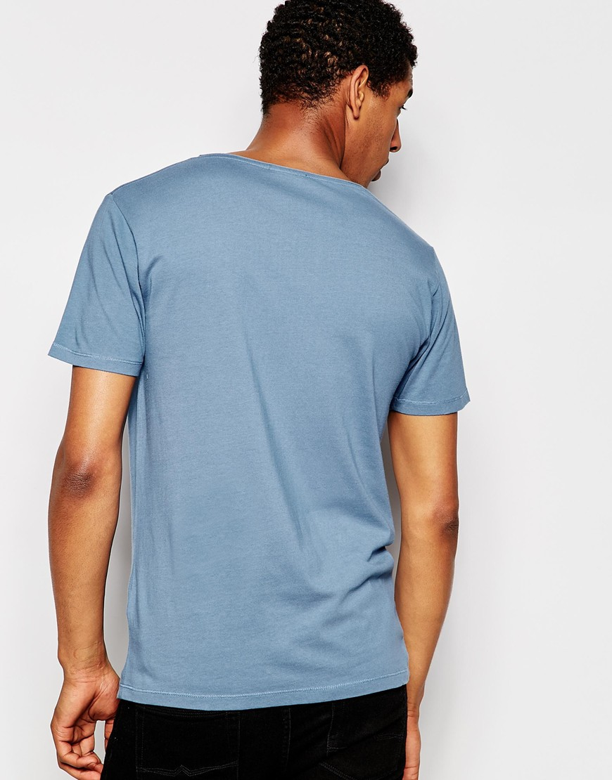 SELECTED Scoop Neck T-shirt With Pocket in Blue for Men | Lyst