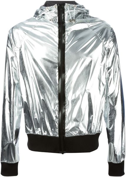 Wanda Nylon Metallic Hooded Bomber Jacket in Silver for Men (metallic ...