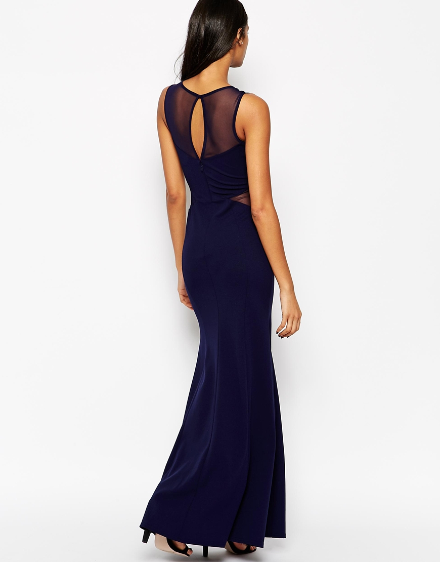Lipsy Slinky Maxi Dress With Lace Neck in Navy (Blue) - Lyst