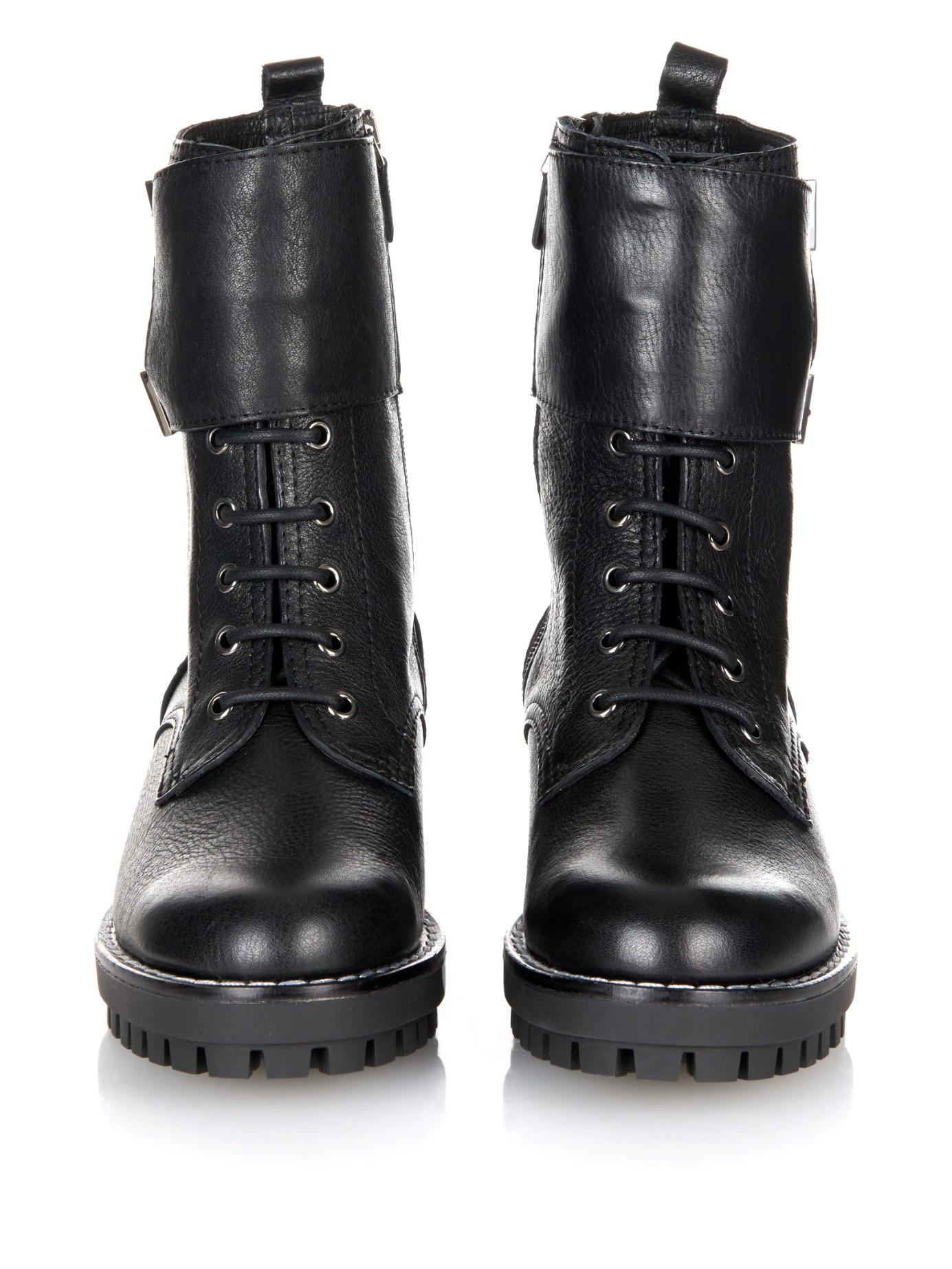 RED Valentino Lace-Up Leather Combat Boots in Black | Lyst