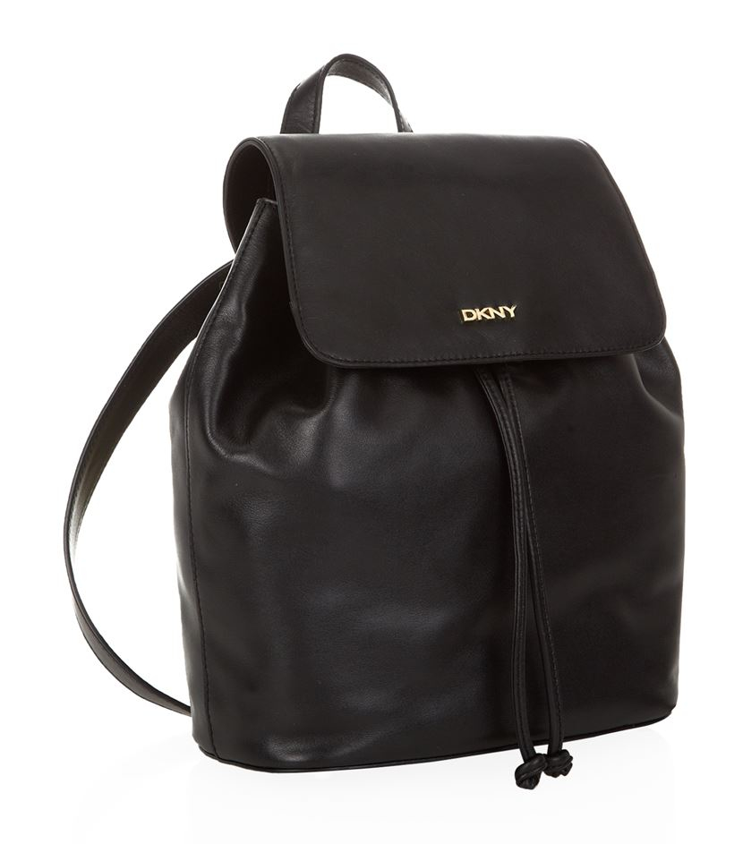 dkny black leather backpack